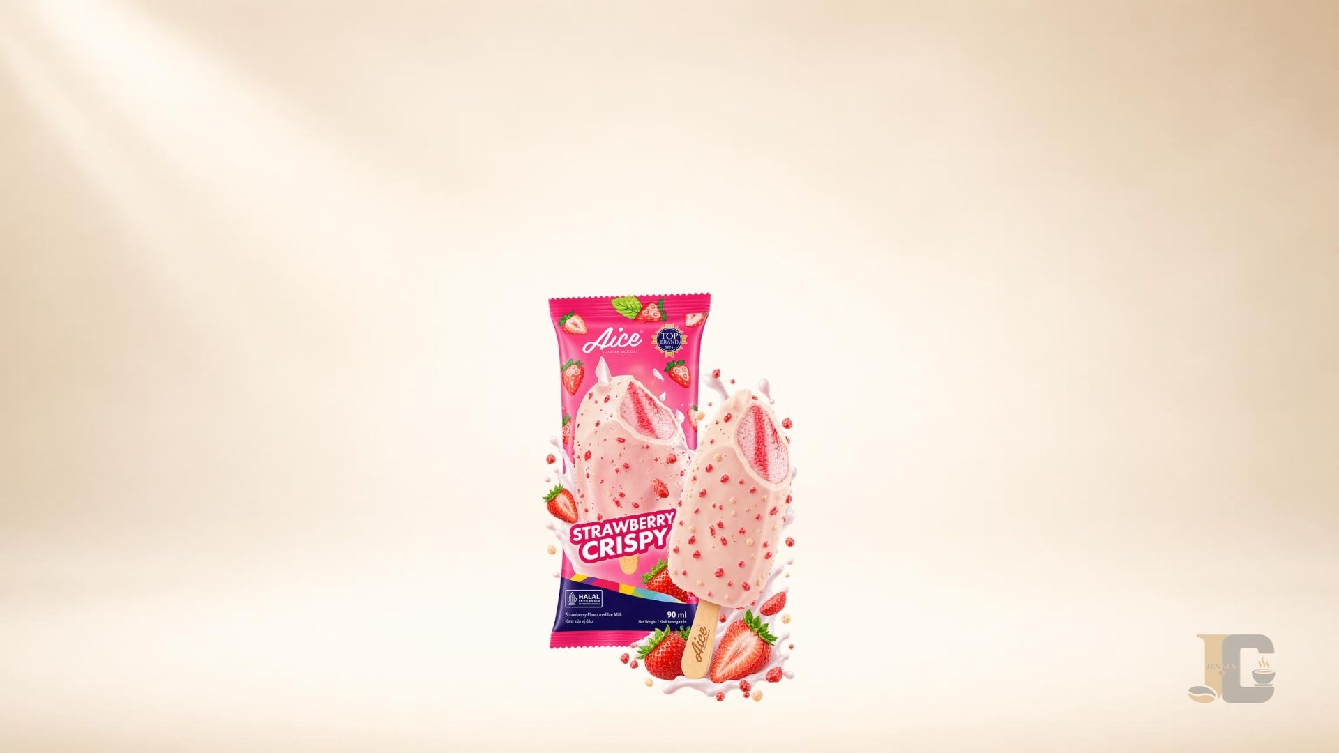 Minh họa Kem strawberry crispy dâu giòn